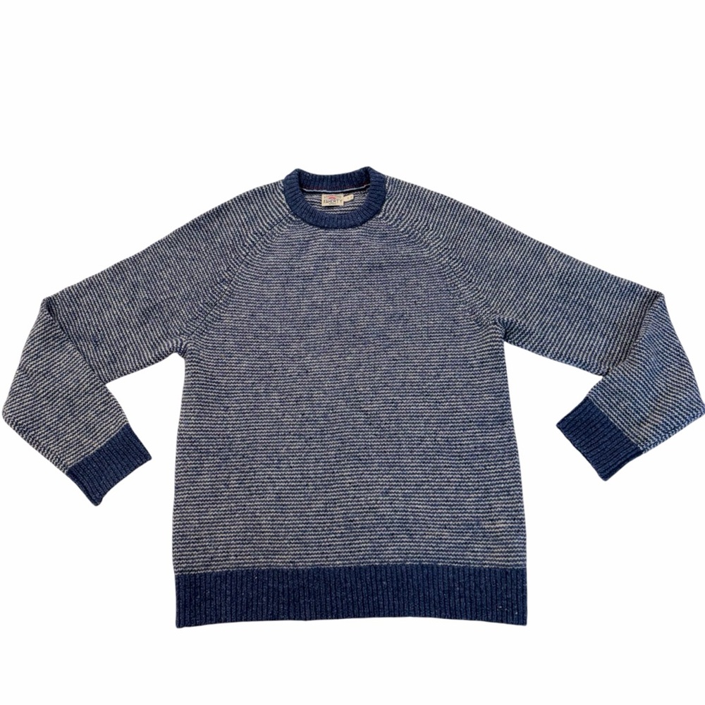 Faherty Donegal Crewneck Wool Sweater Blue White Stripe Knit Size Small Coastal